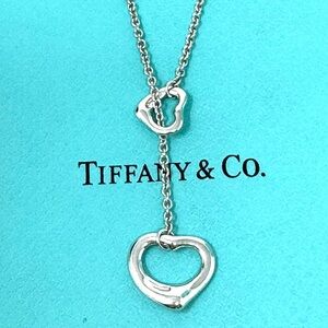 - Authentic Tiffany & co. Peretti Double Open Heart Lariat Necklace.